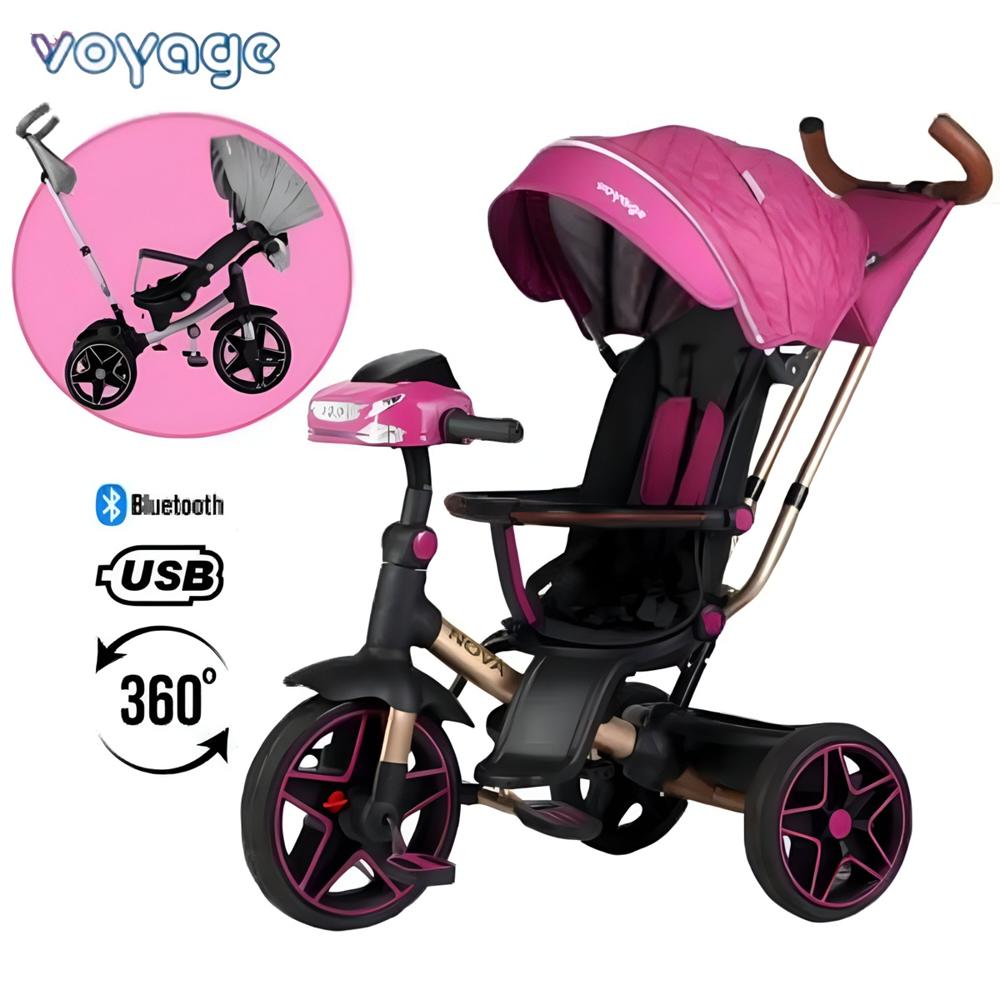 Triciclo NOVA Giratorio 360° USB Bluetooth Tela UV Fucsia