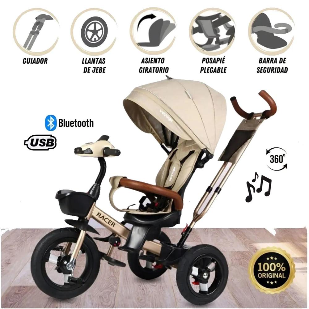Triciclo Guiador para Niños Usb y Bluetooh Racer Beige