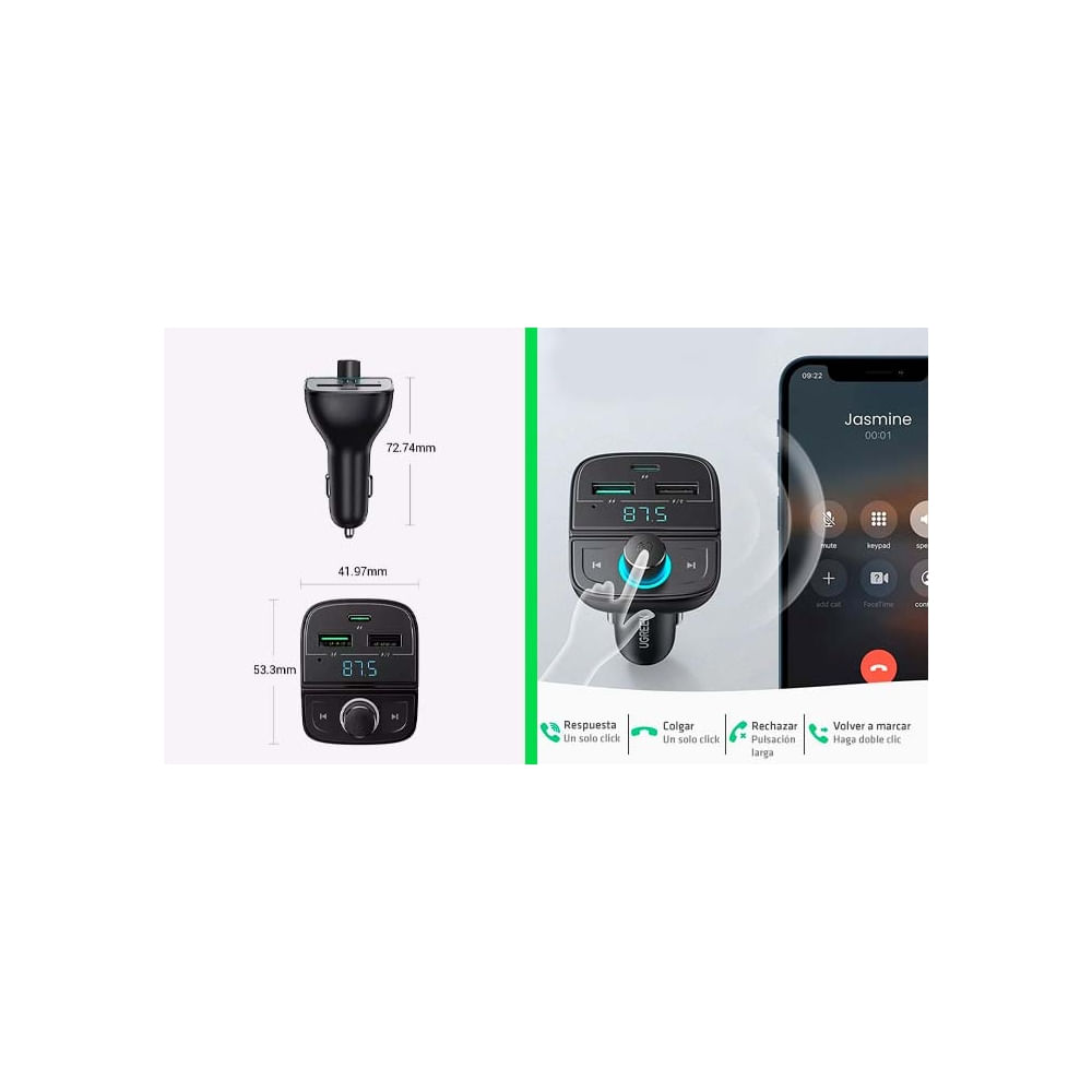 Cargador De Coche Ugreen Cd229 Con Transmisor Fm Bluetooth 20W - Carga Rápida Y Conexión Wireless