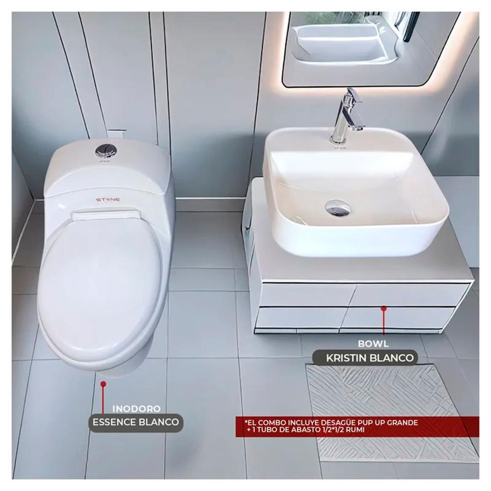 Combo De Inodoro One Piece Essence Blanco + Bowl Kristin Blanco  -  Stone