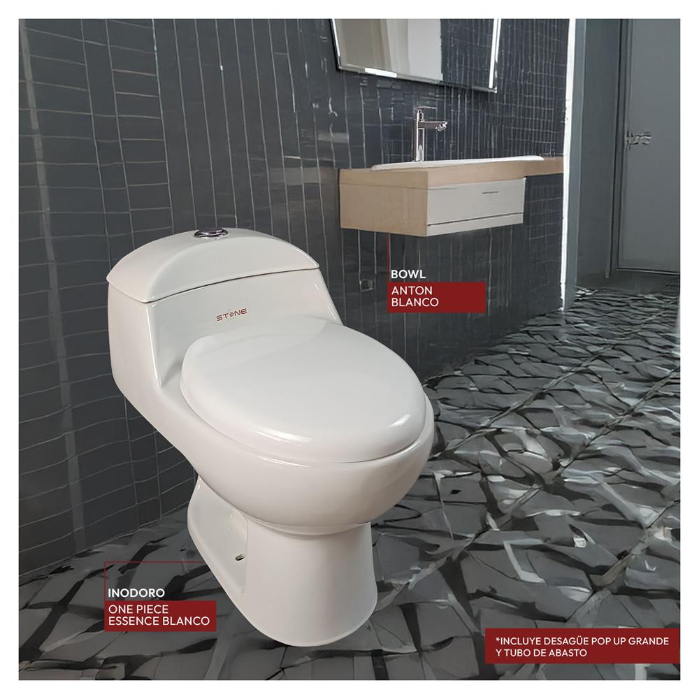 Combo De Inodoro One Piece Essence Blanco + Lavamanos Anton Blanco  -  Stone