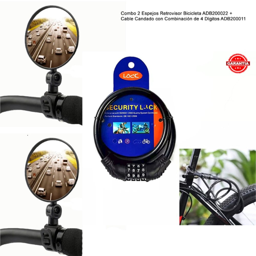 Combo 2 Espejos Bicicleta ADB200022+Candado 4 Dígitos ADB200011
