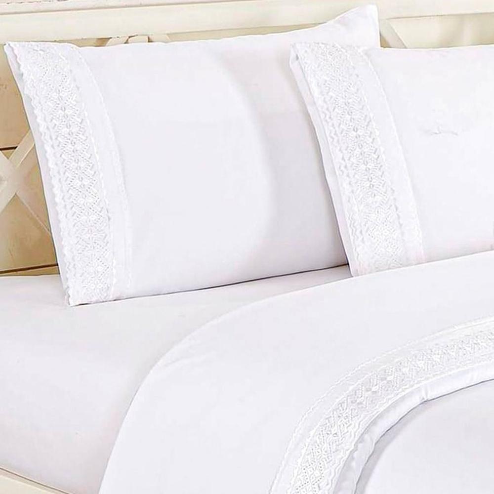 Juego de sabanas 100% algodón 2 plazas con bordado - Blanco