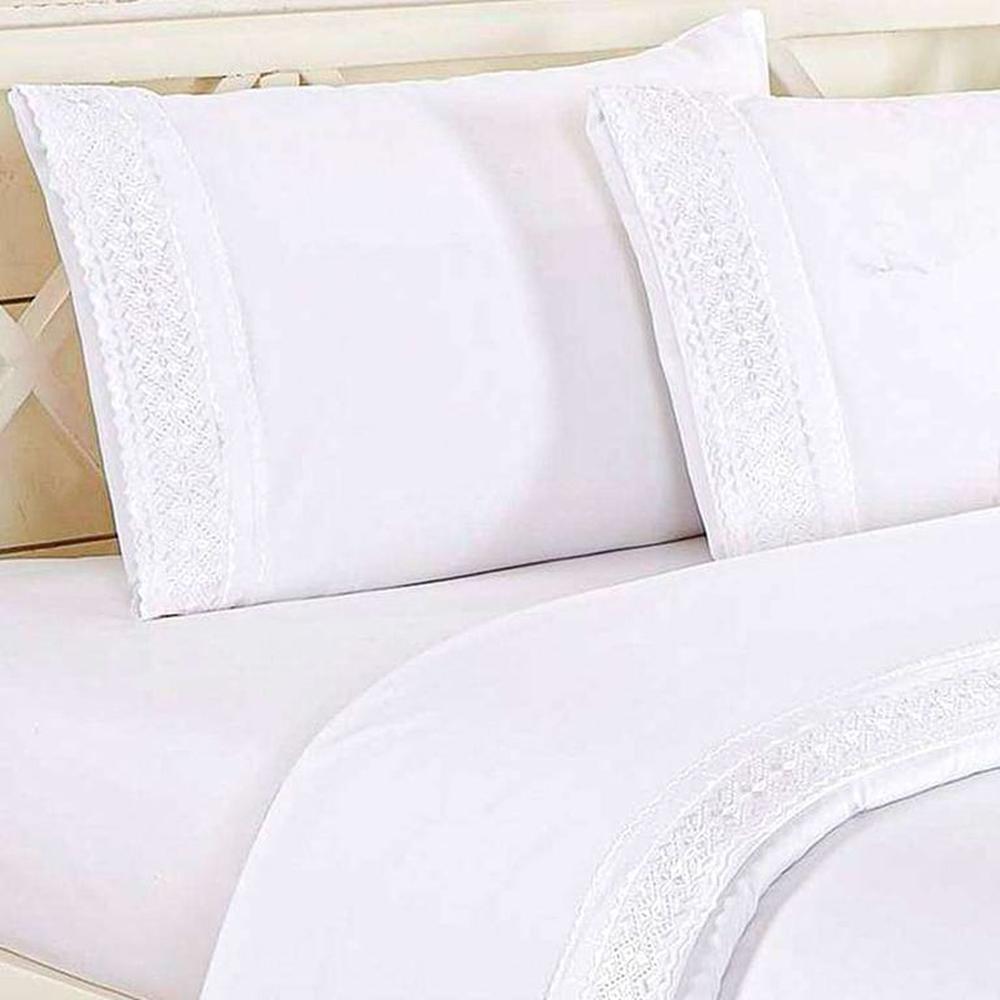 Juego de sabanas 100% algodón KING con bordado - Blanco