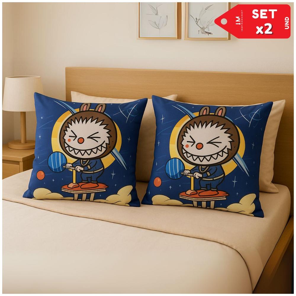 Almohada Cojin de Cama Labubu Set x2 AzulOscuro