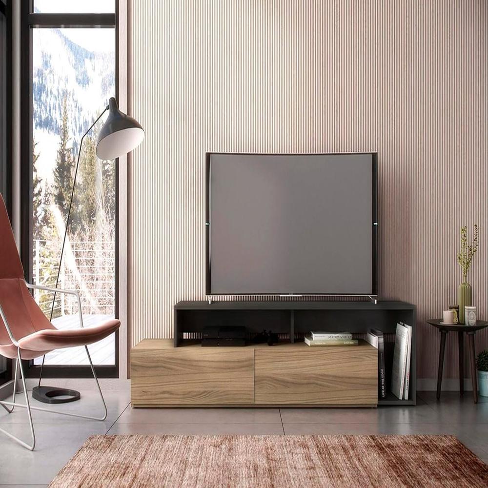 Centro entretenimiento de TV 65 pulgadas Esparta negro/roble - Villa Hogar