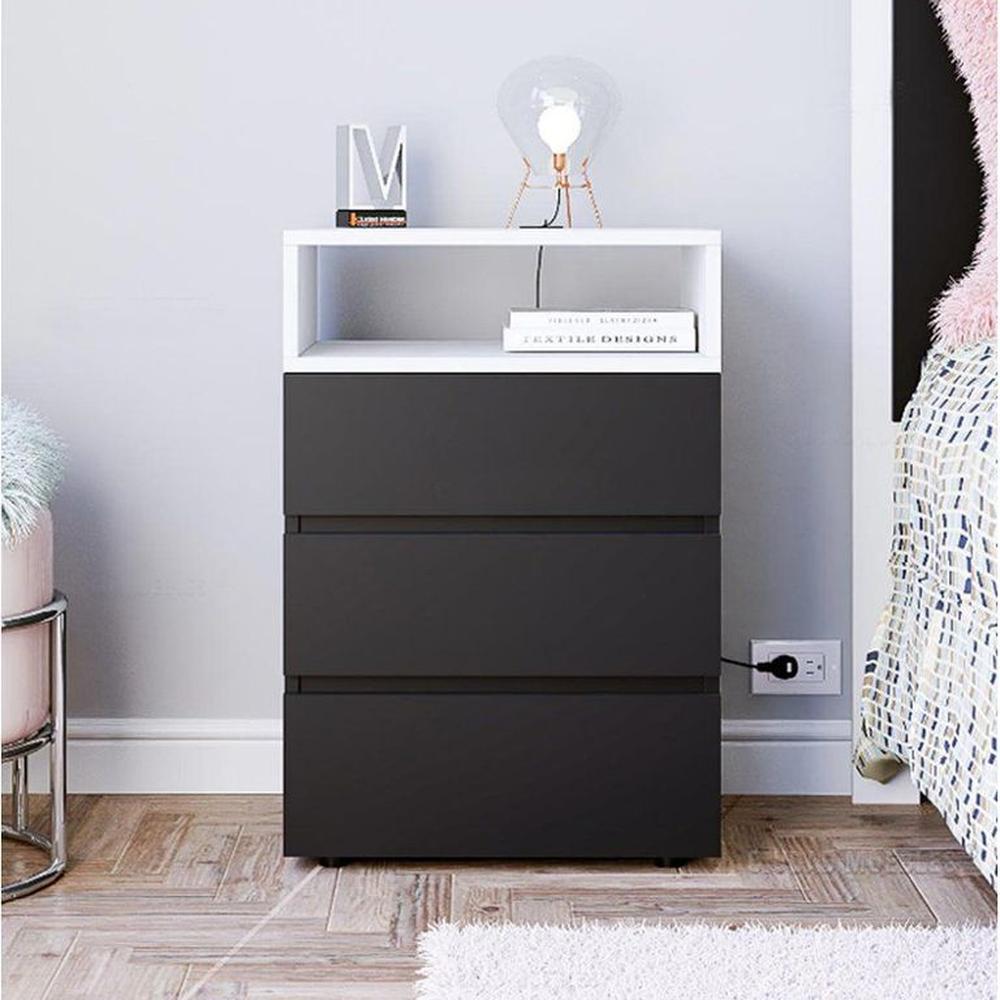 Velador Bruss negro con cubo blanco - Villa Hogar