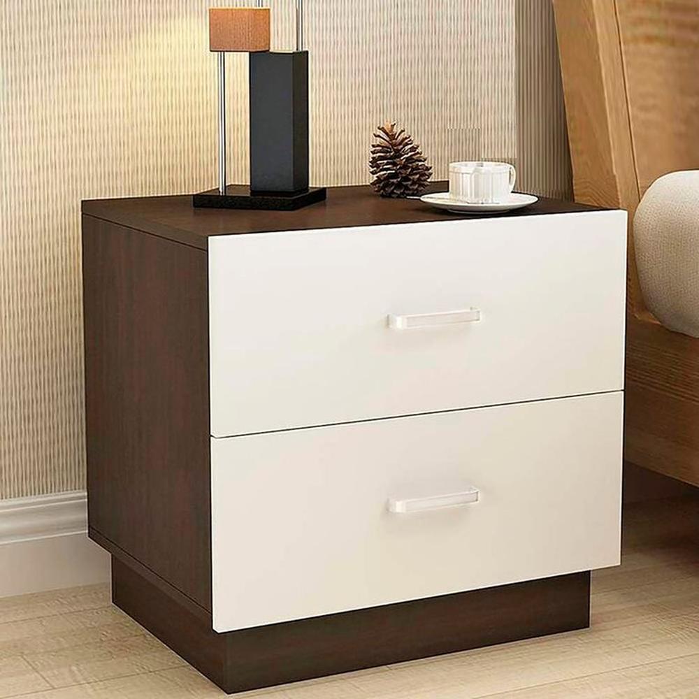 Velador Liza de 2 cajones blancos- Villa Hogar