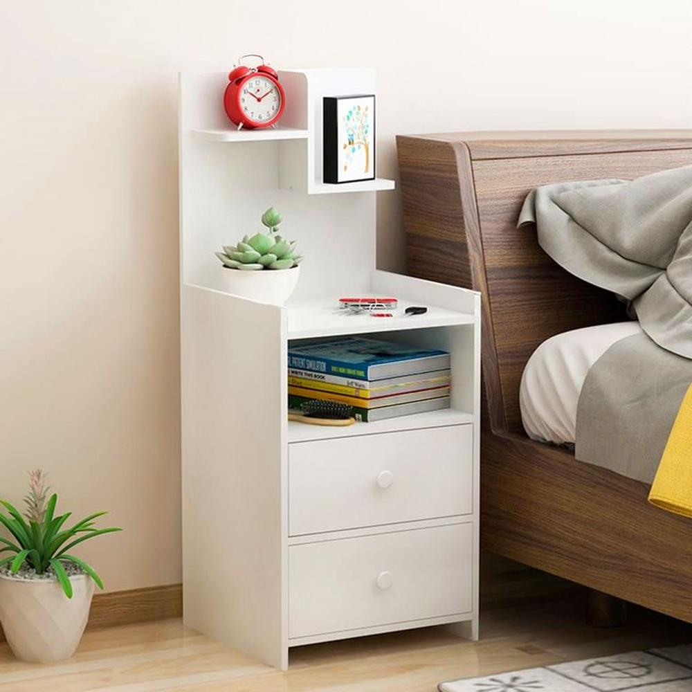 Velador con dos cajones bulma blanco - Villa Hogar