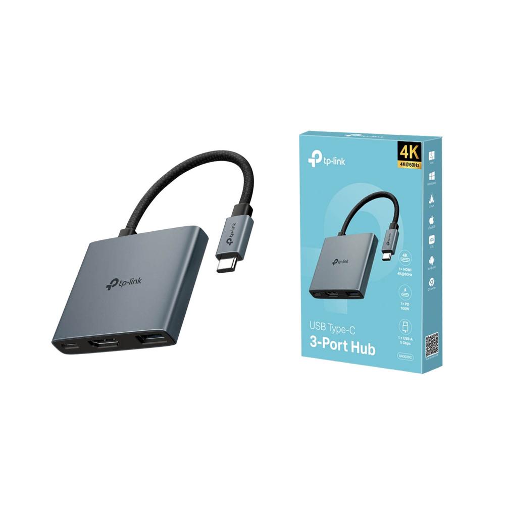 Hub UH3020C Tp-Link USB Tipo-C 3 puertos en 1 Puerto HDMI 4K a 60Hz Hub UH3020C Tp-Link USB Tipo-C 3 puertos en 1 Puerto HDMI 4K a 60Hz