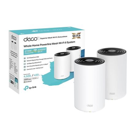 TP-LINK Sistema Mesh Deco PX50 2-pack Dual-Band WiFi 6  PLC AI + G1500