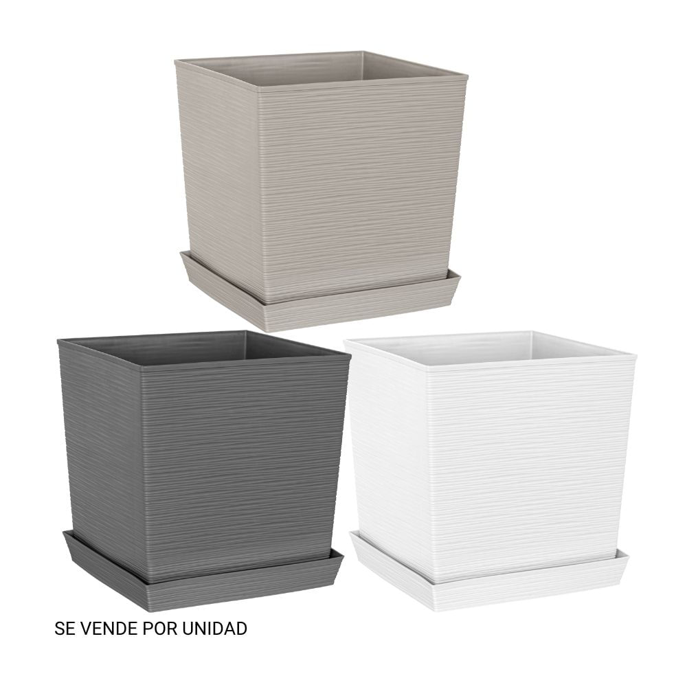 Maceta cuadrada estilo Piedra 30x30cm con plato Reyplast