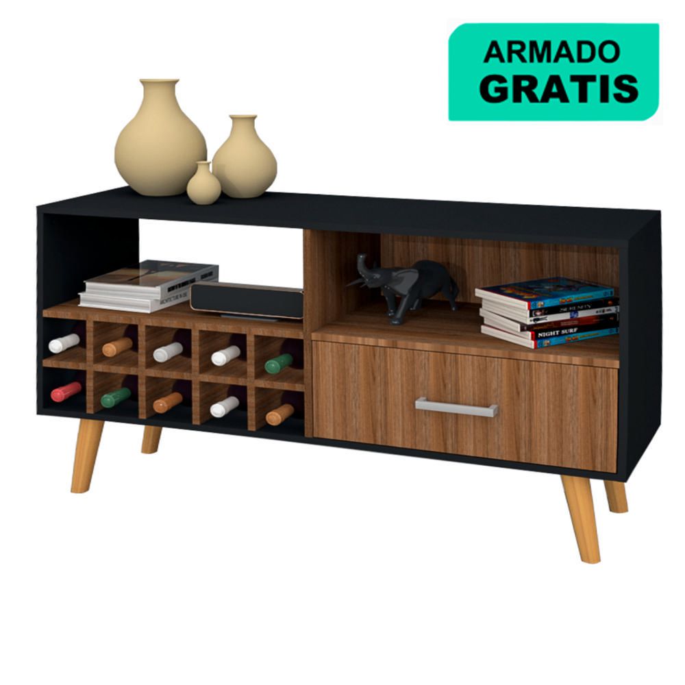 Aparador Botellero Alhonse Negro/Tabaco