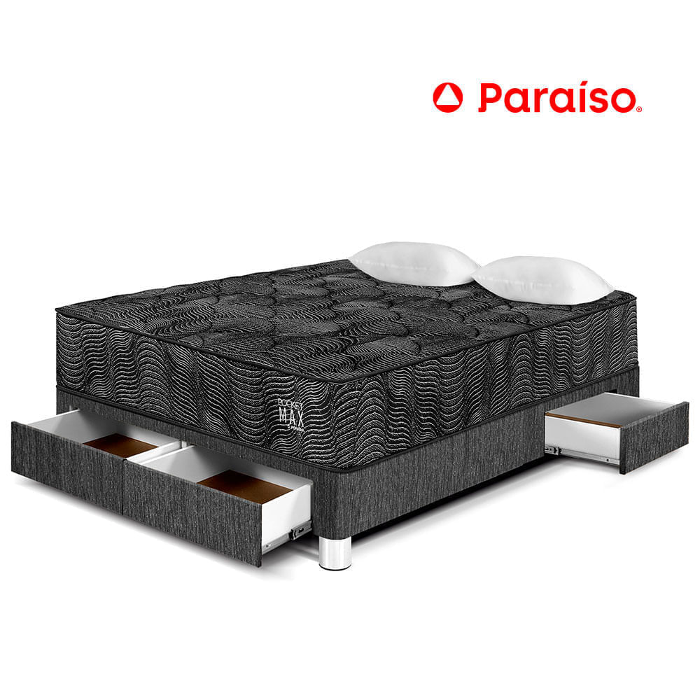 Cama Pocket Max Black Con Cajones 2 Plazas Charcoal