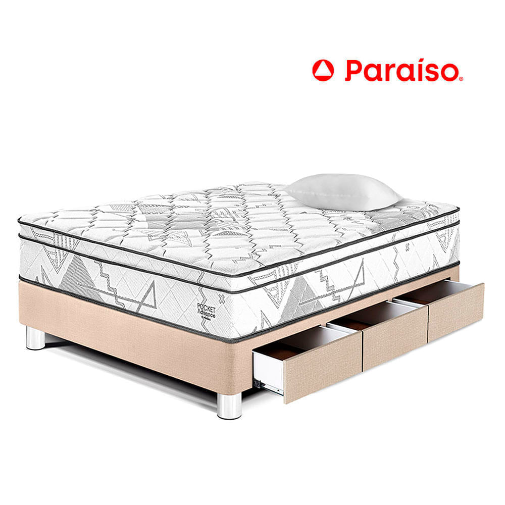 Cama Pocket Advance 1.5 Plazas con Cajones Champagne