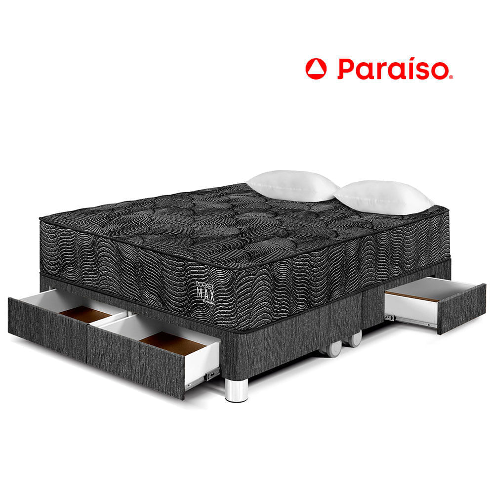 Cama Pocket Max Black Con Cajones Queen Charcoal