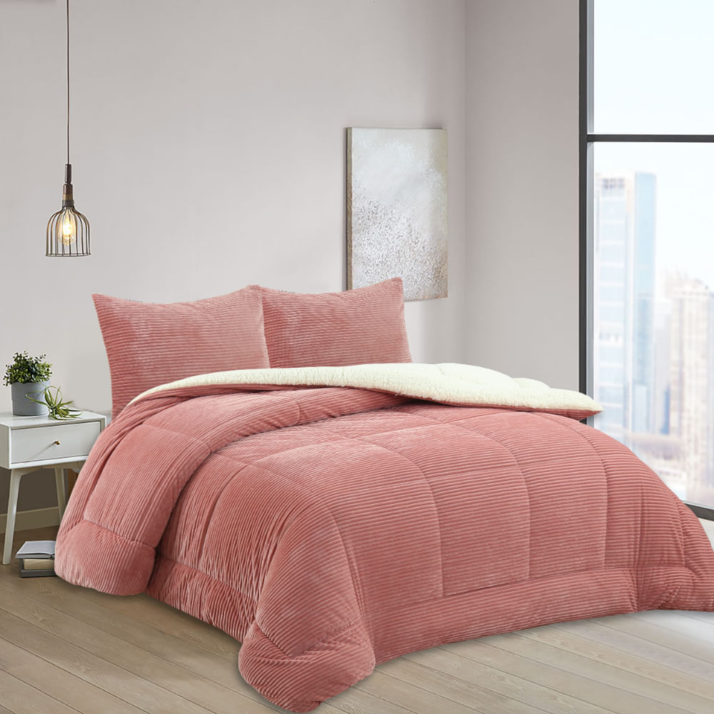 Edredón OI25 Cotele Sherpa Rosado 2 Plazas