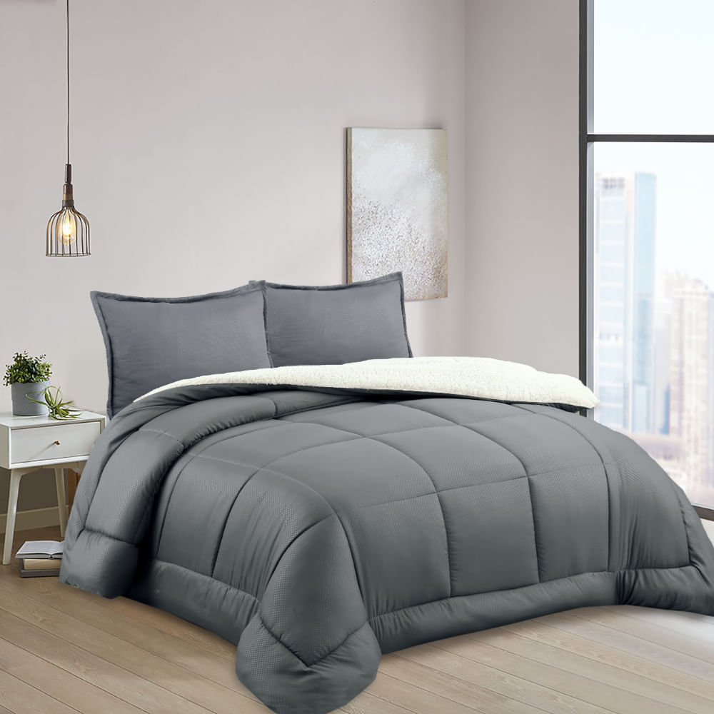 Edredón OI25 Embossed Sherpa Charcoal 2 Plazas
