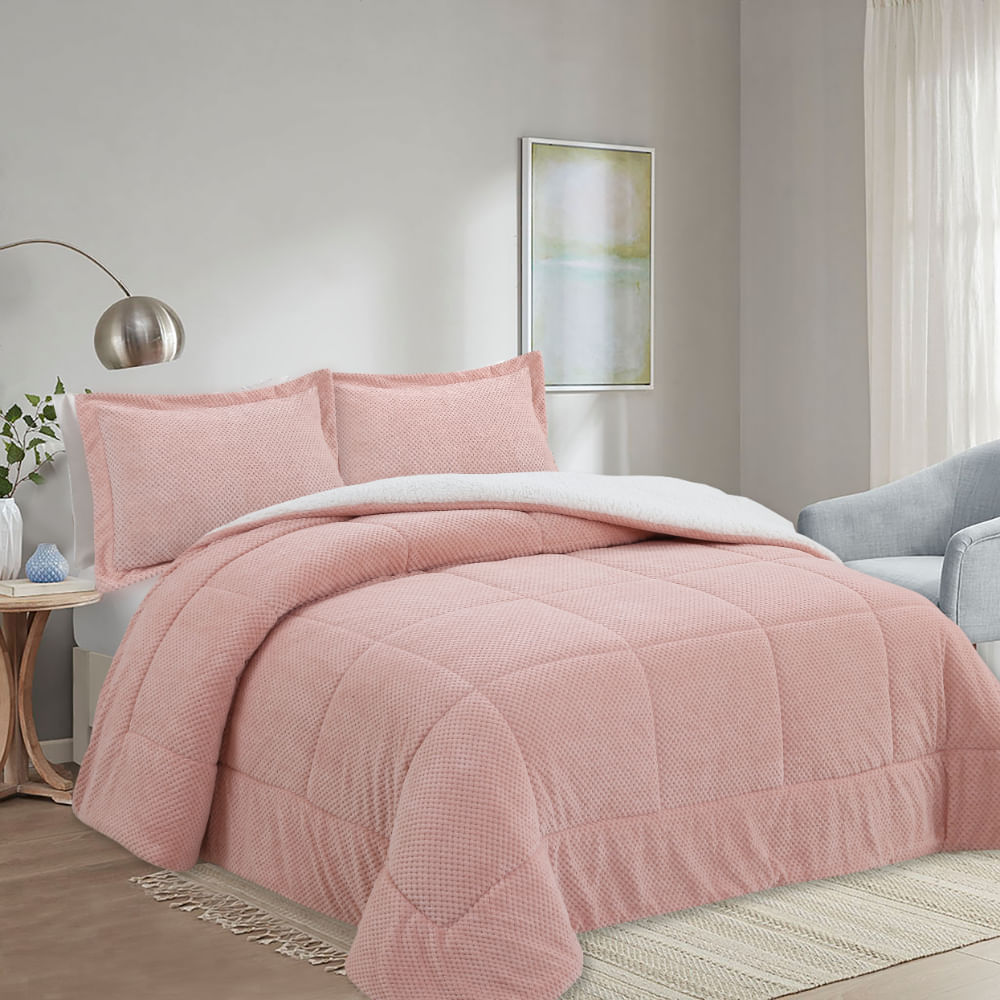 Edredón OI25 Flannel Zigzag Sherpa Rosado