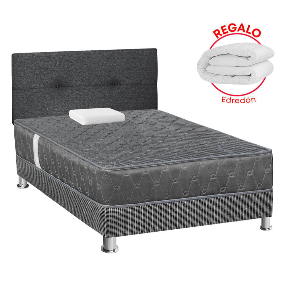 Dormitorio Acqua 1.5 Plazas + Edredón + Respaldo Charcoal
