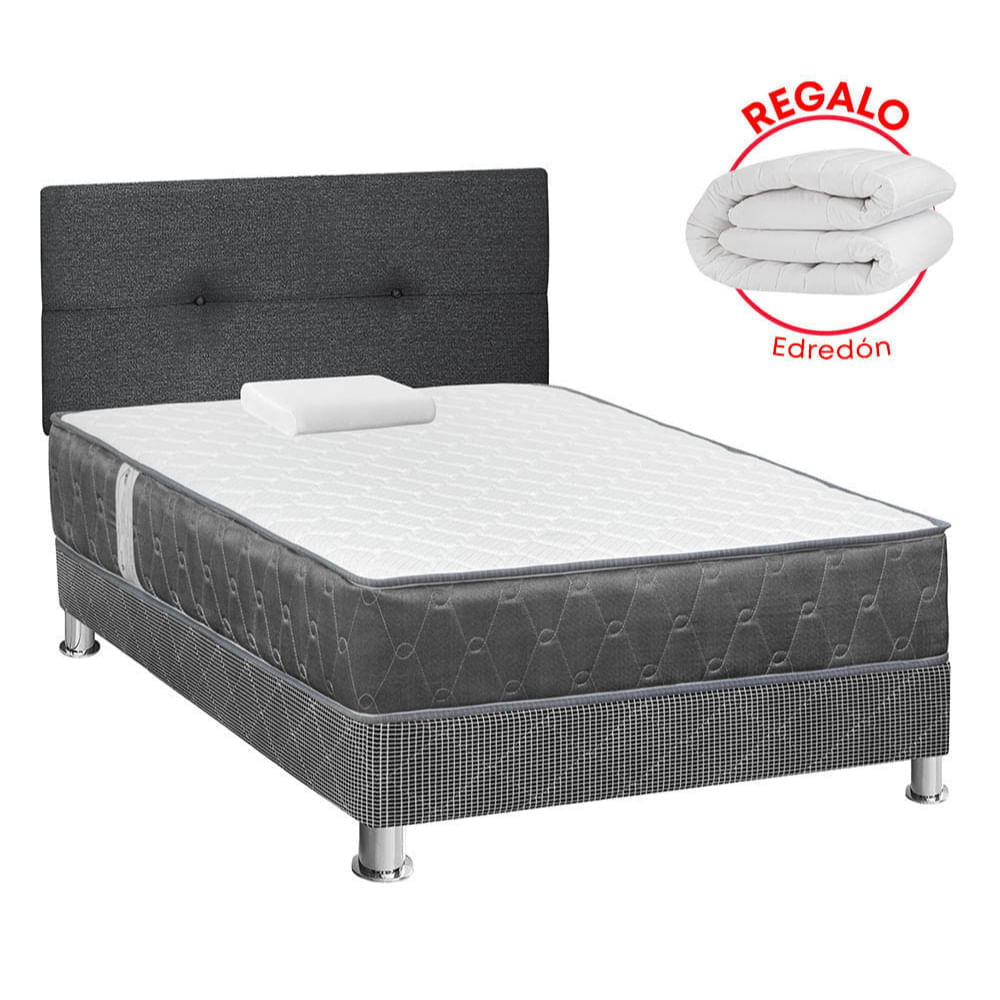 Dormitorio Acqua 1.5 Plazas + Edredón + Respaldo Gris