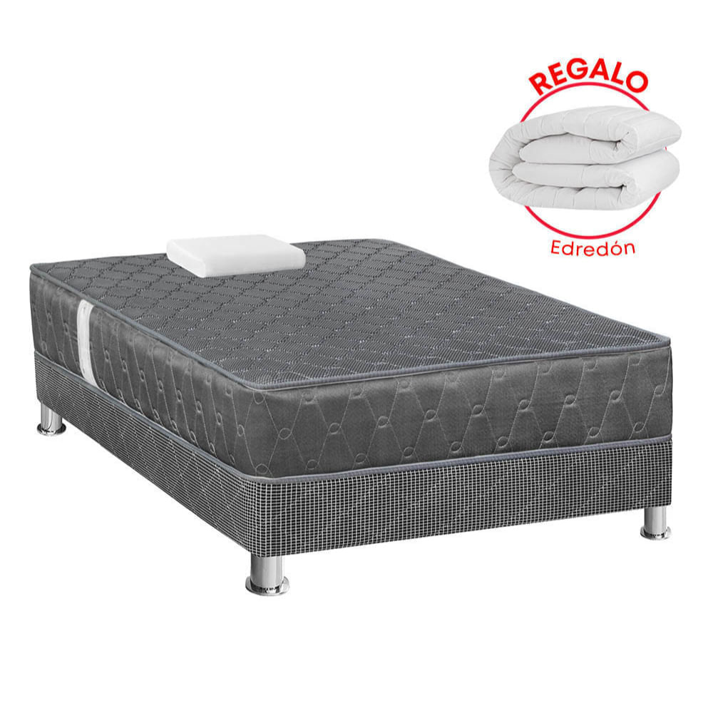 Cama Americana Acqua Gris 1.5 Plazas + Edredón