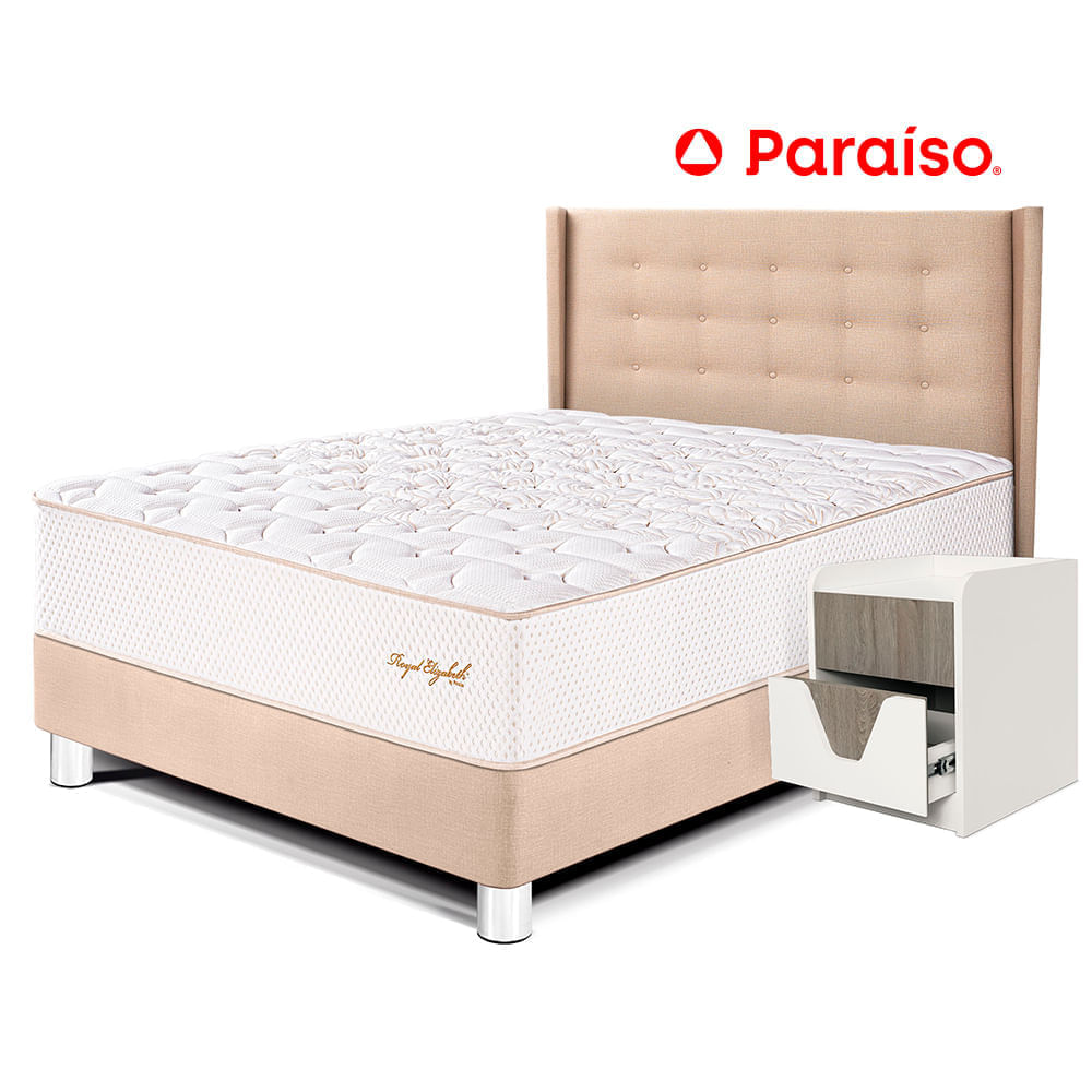 Dormitorio Royal Elizabeth 2 Plazas + 1 Velador Night + Cabecera Gold Champagne