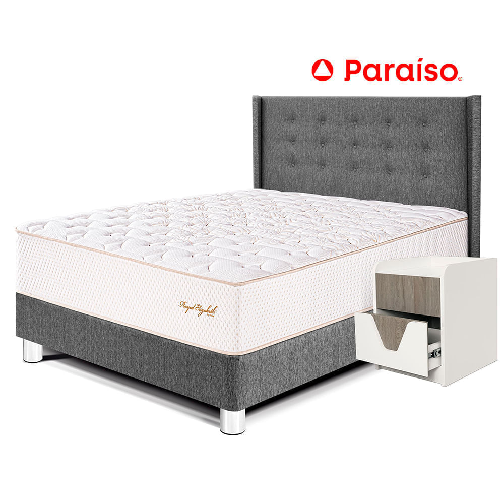 Dormitorio Royal Elizabeth 2 Plazas + 1 Velador Night + Cabecera Gold  Gris