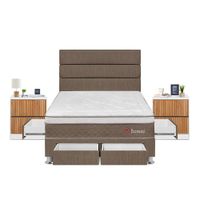 Dormitorio Boreal Con 4 Cajones 2 Plazas + Velador Roma + Respaldo Marron