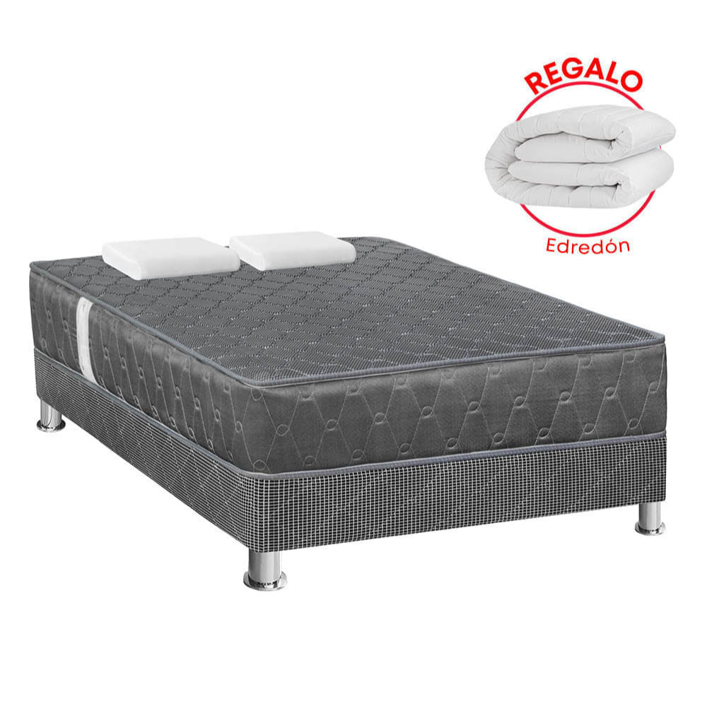 Cama Americana Acqua Gris 2 Plazas + Edredón