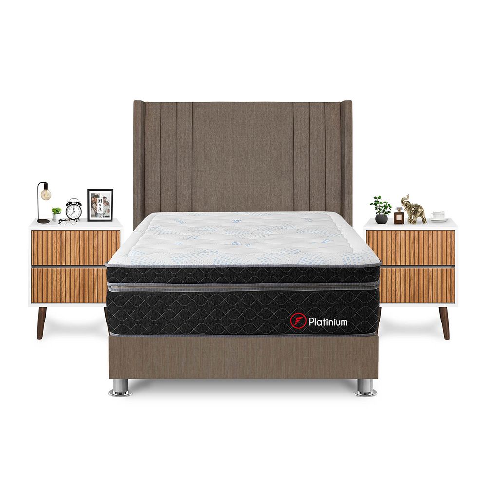 Dormitorio Platinium 2 Plazas + Velador Milan + Respaldo Marron