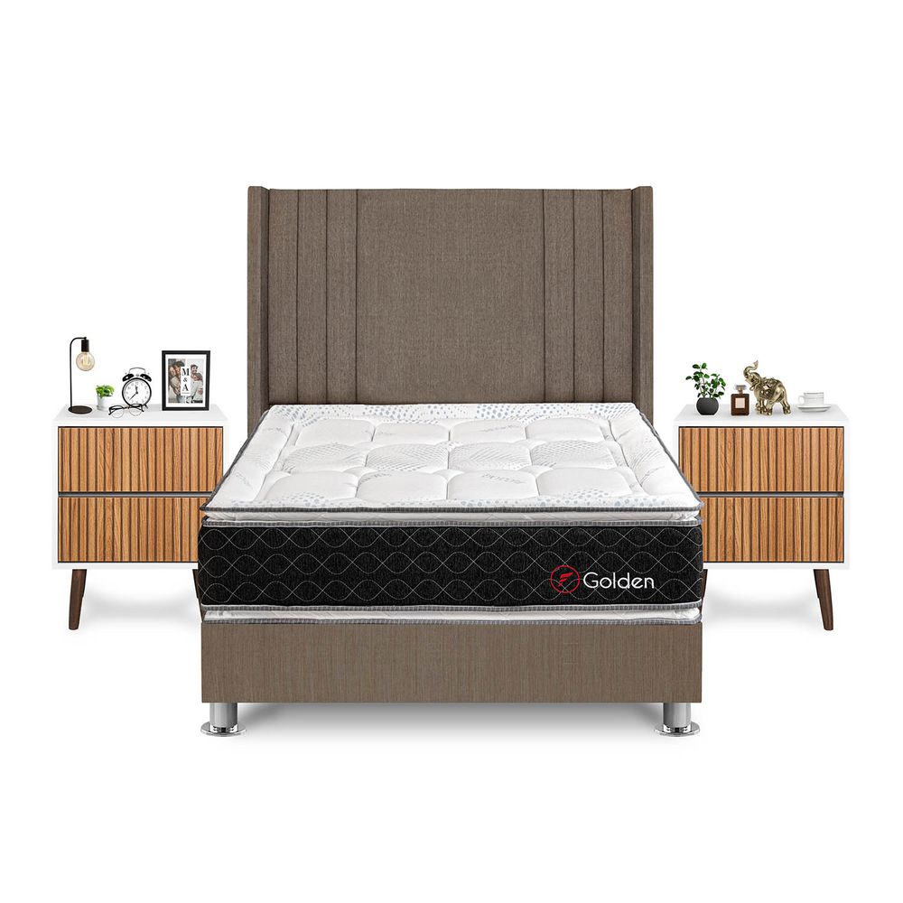 Dormitorio Golden 2 Plazas + Velador Milan + Respaldo Marron