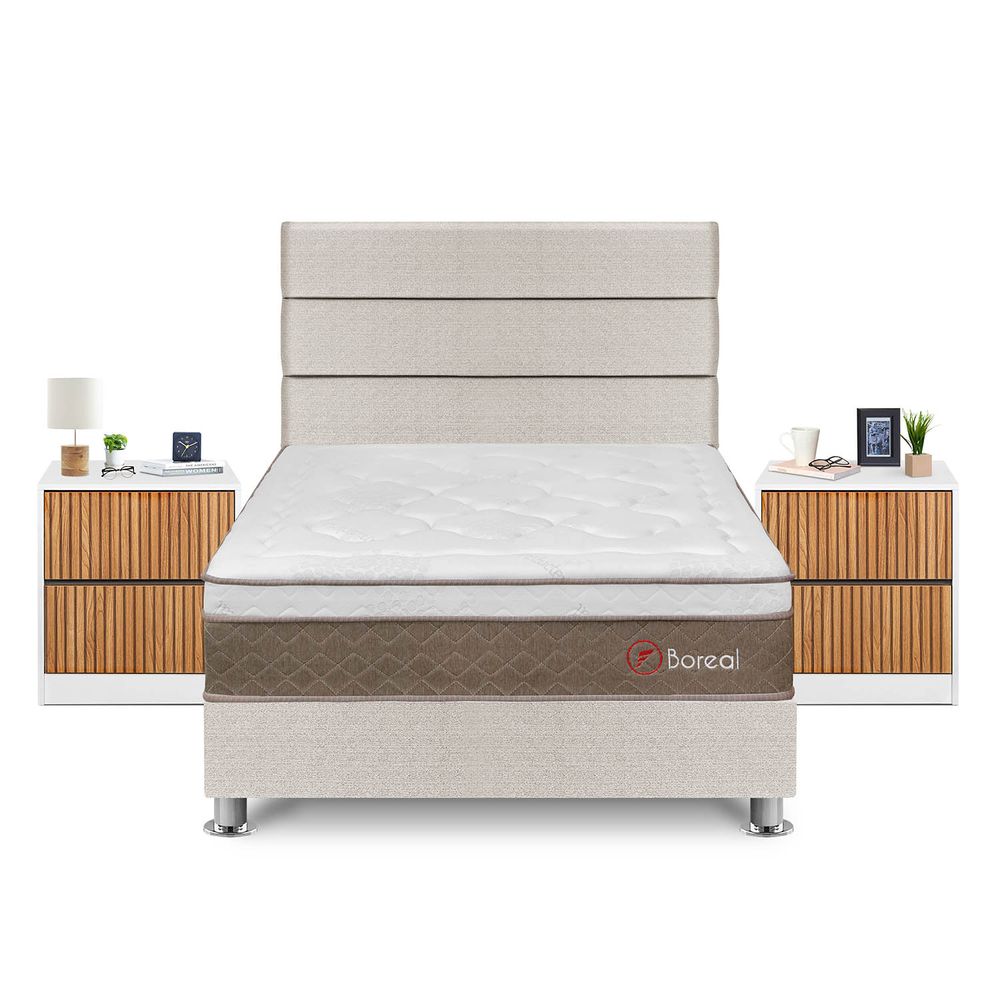 Dormitorio Boreal 2 Plazas + Veladorador Roma + Respaldo Beige