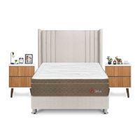 Dormitorio Sirius 2 Plazas + Velador Milan + Respaldo Beige