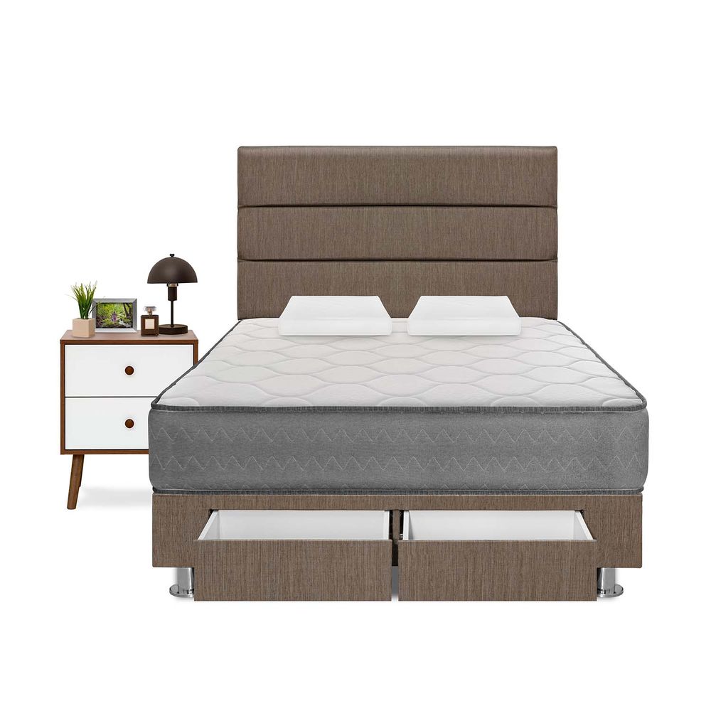 Dormitorio Polaris 2 Plazas Con Cajones + Veladores Forli Marrón