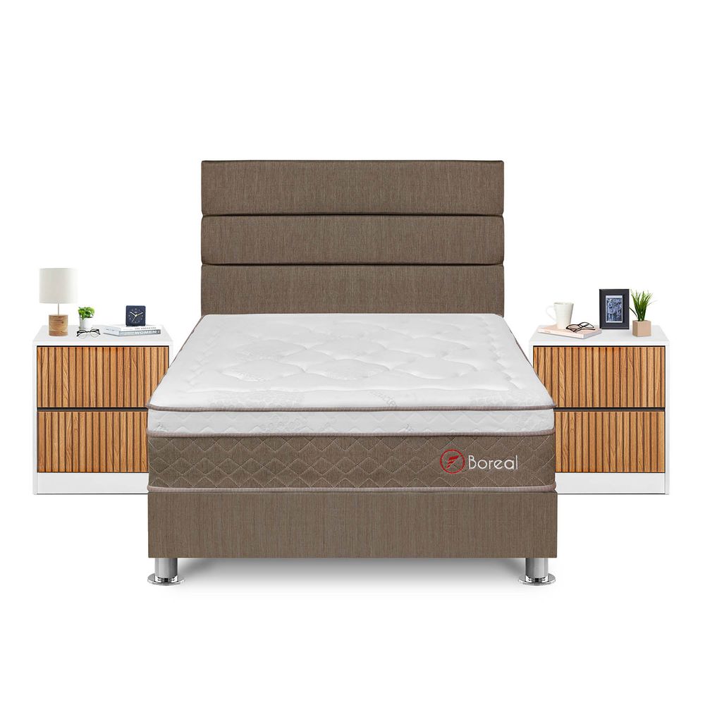 Dormitorio Boreal 2 Plazas + Velador Roma + Respaldo Marron