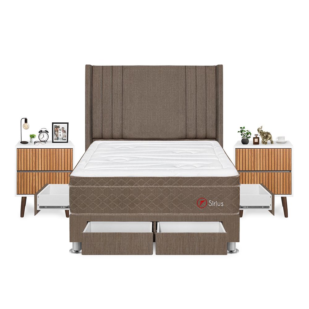 Dormitorio Sirius Con 4 Cajones 2 Plazas + Velador Milan + Respaldo