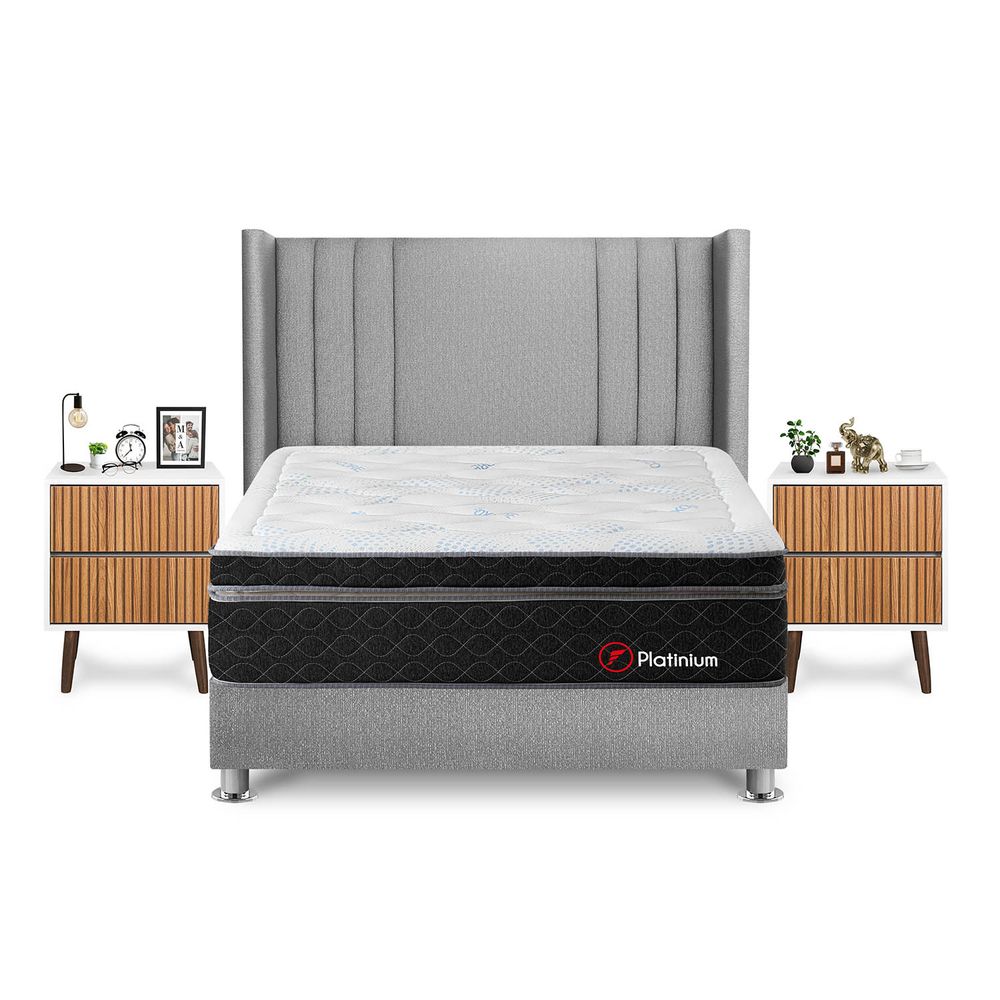 Dormitorio Platinium King + Velador Milan + Respaldo Plata