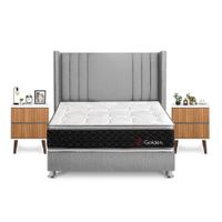 Dormitorio Golden King + Velador Milan + Respaldo Plata