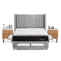 Dormitorio Golden Con 4 Cajones King + Velador Milan + Respaldo Plata