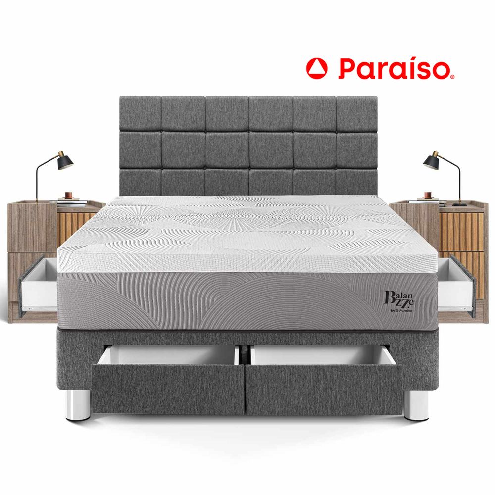 Dormitorio Balanzze Cajones King Cabecera Blocks + Velador Han Gris