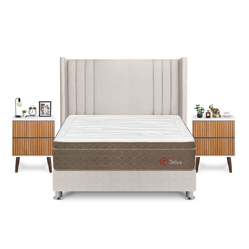 Dormitorio Sirius Queen + Veladorador Milan + Respaldo Beige