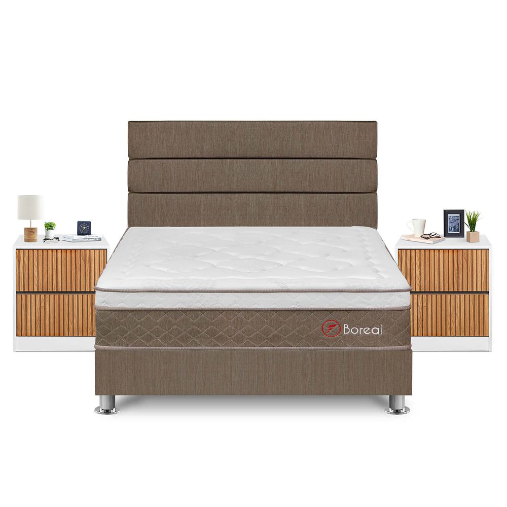 Dormitorio Boreal Queen + Velador Roma + Respaldo Marron