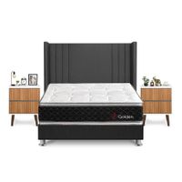 Dormitorio Golden Queen + Velador Milan + Respaldo Gris
