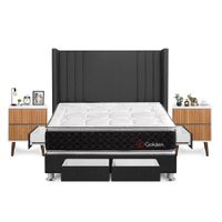 Dormitorio Golden Con 4 Cajones Queen + Velador Milan + Respaldo Gris