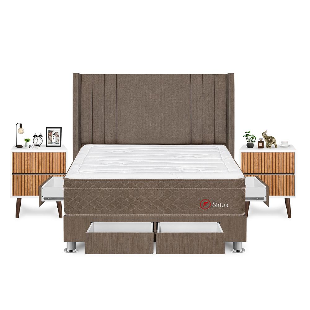 Dormitorio Sirius Con 4 Cajones Queen + Velador Milan + Respaldo