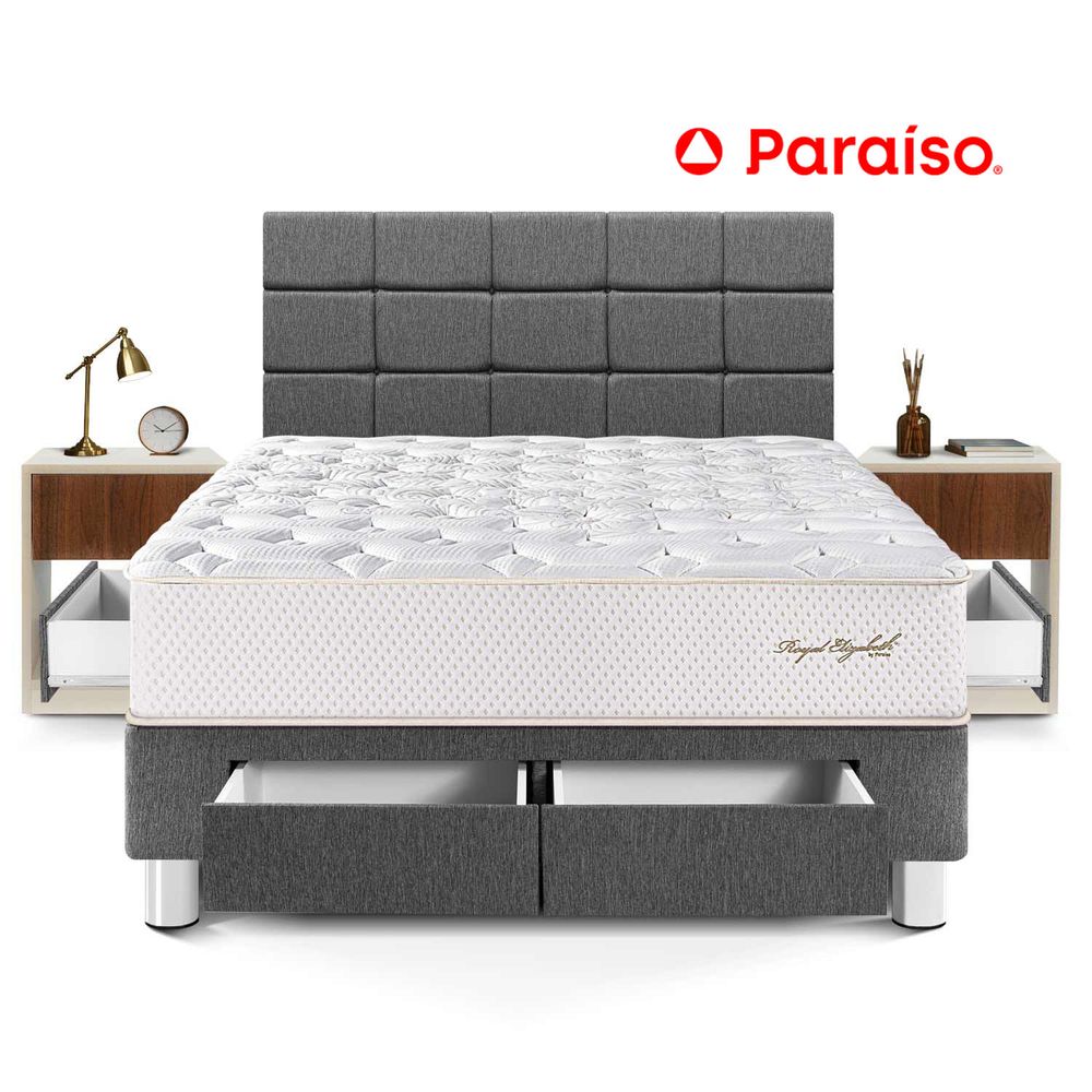 Dormitorio Royal Elizabeth Cajones Queen Cabecera Blocks + Velador Cajón Gris