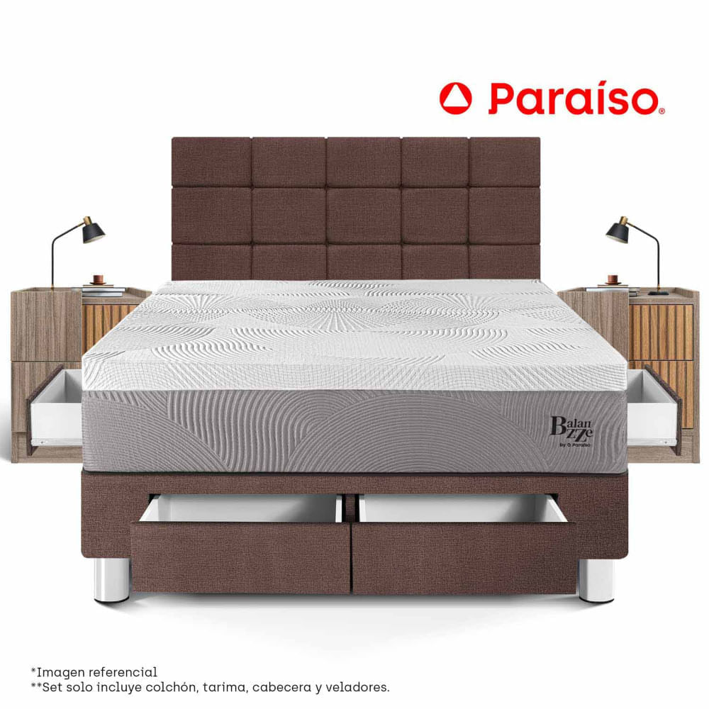 Dormitorio Balanzze con Cajones Queen Cabecera Block + 2 Veladores Han