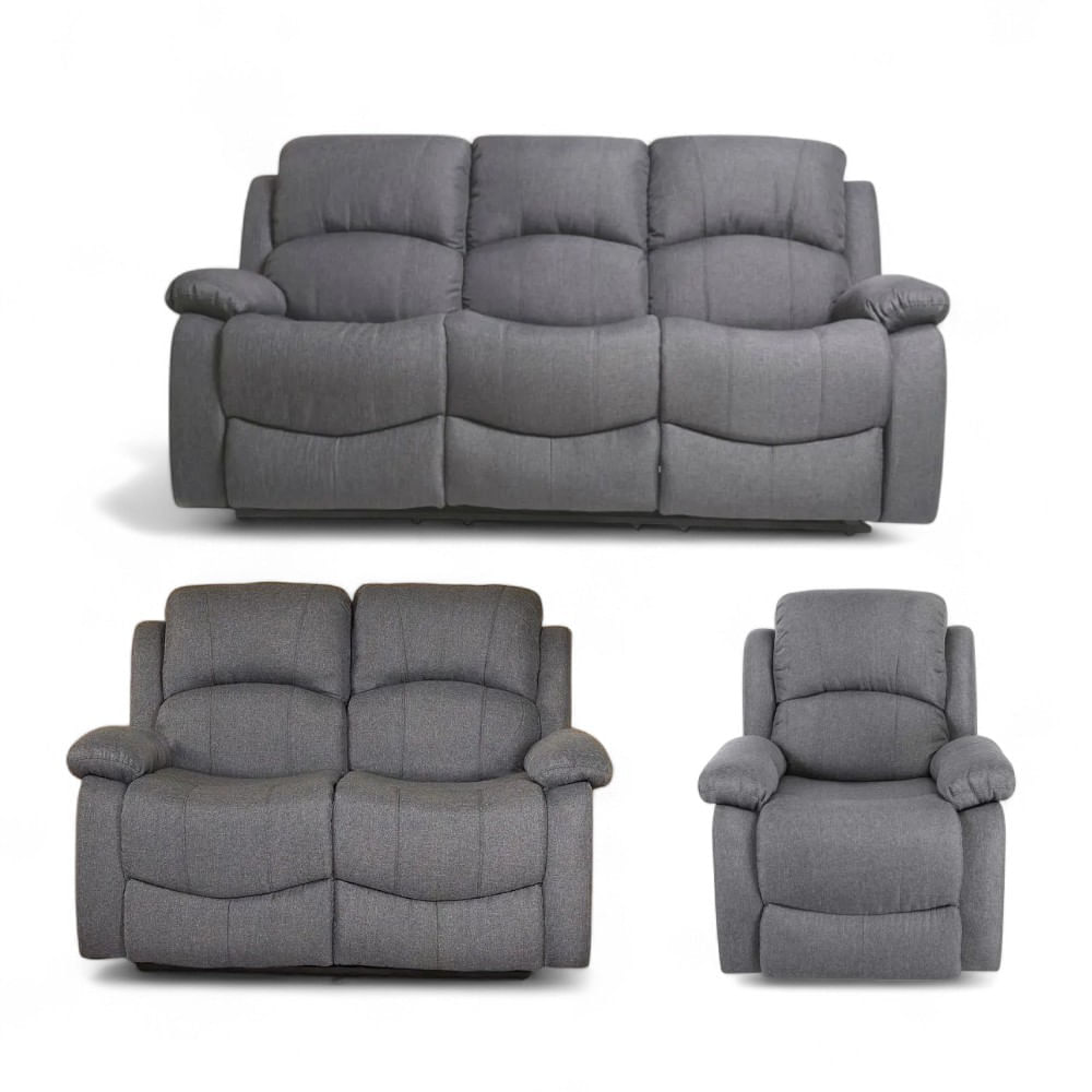 Juego De Sala Reclinable Pietro 3-2-1 Cuerpos Gris
