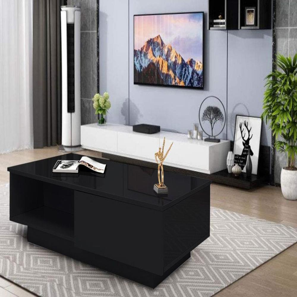 Mesa de centro Stelar con dos cajones negro - Villa Hogar